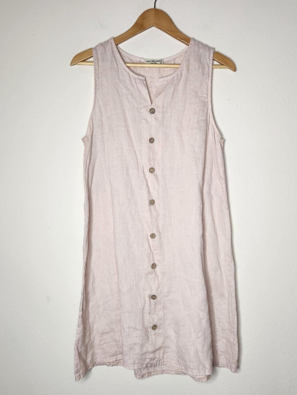 Terzo Millennio Sleeveless Button Italian Linen Tank Dress Light Pink Small